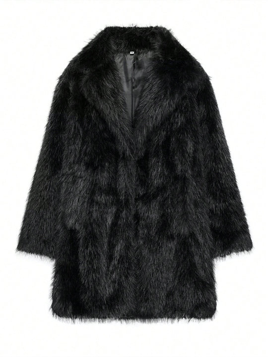 Damen kuschelige Kunstfelljacke mit elegantem Revers Fudus