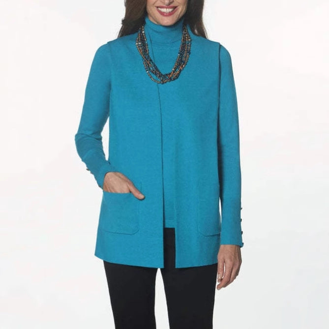 Damen Strickjacke mit hohem Kragen und praktischen Taschen Fudus