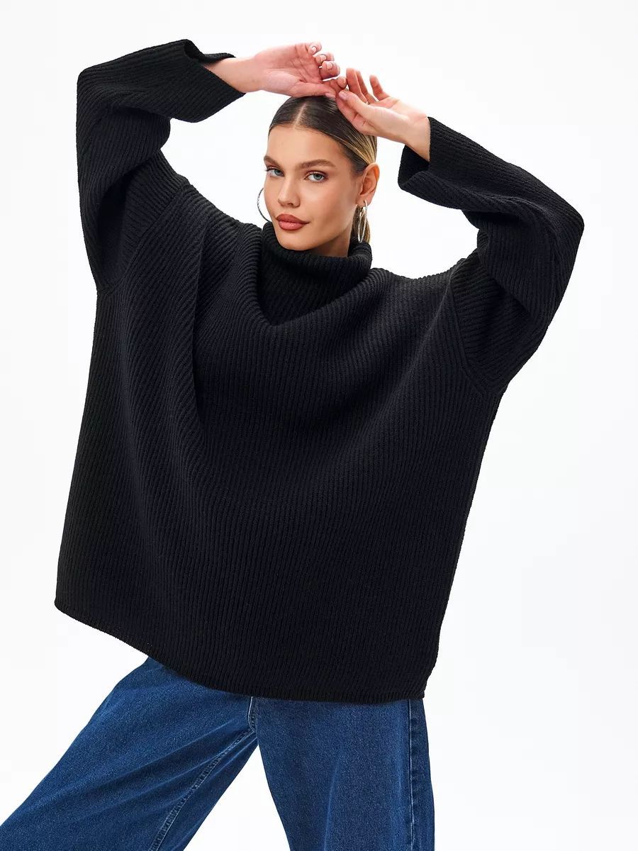 Damen Grobstrick Pullover mit hohem Rollkragen und lässigem Schnitt Fudus