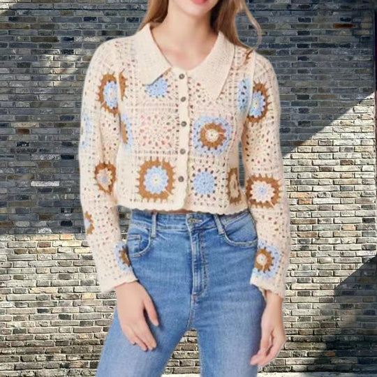 Damen Häkeljacke mit applikativen Elementen Fudus