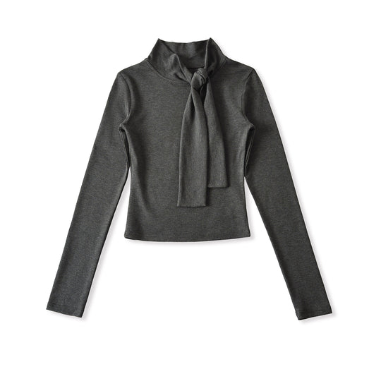 Damen Langarmshirt mit schickem Schlupfkragen und femininer Schleifenoptik Fudus