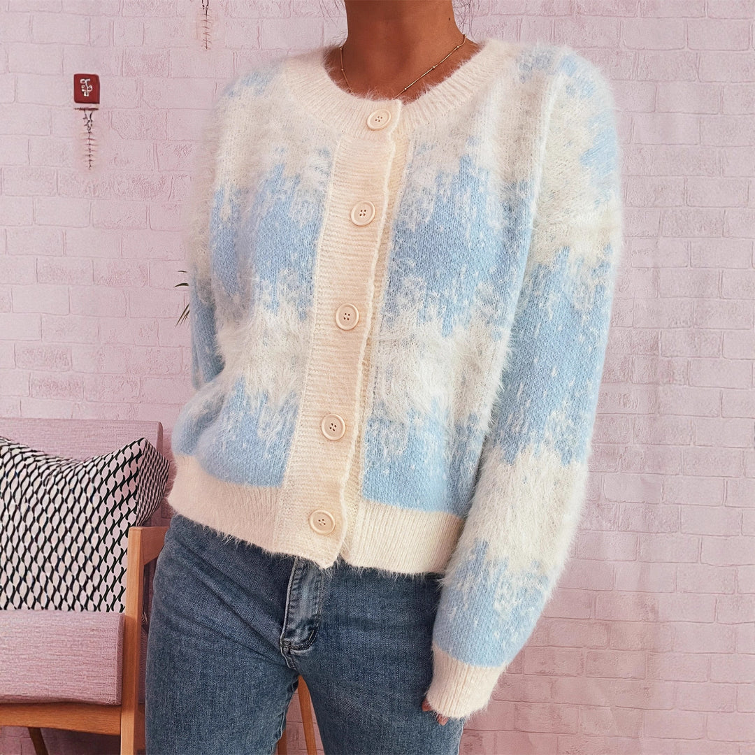 Damen kuschelige Strickjacke mit modischem Knopfdesign und weichem Material Fudus