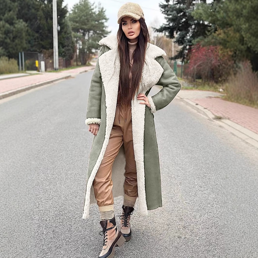 Damen Langer Fleece-Mantel mit Umlegekragen Fudus