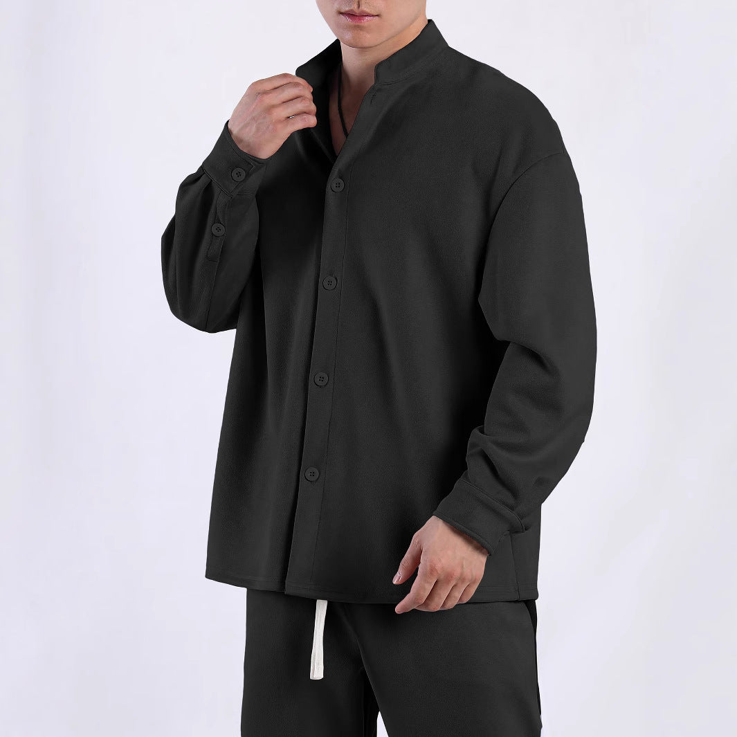 Damen Langarmbluse mit schimmerndem Stoff und modernem Stehkragen Fudus