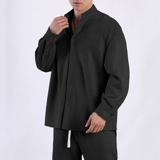 Damen Langarmbluse mit schimmerndem Stoff und modernem Stehkragen Fudus