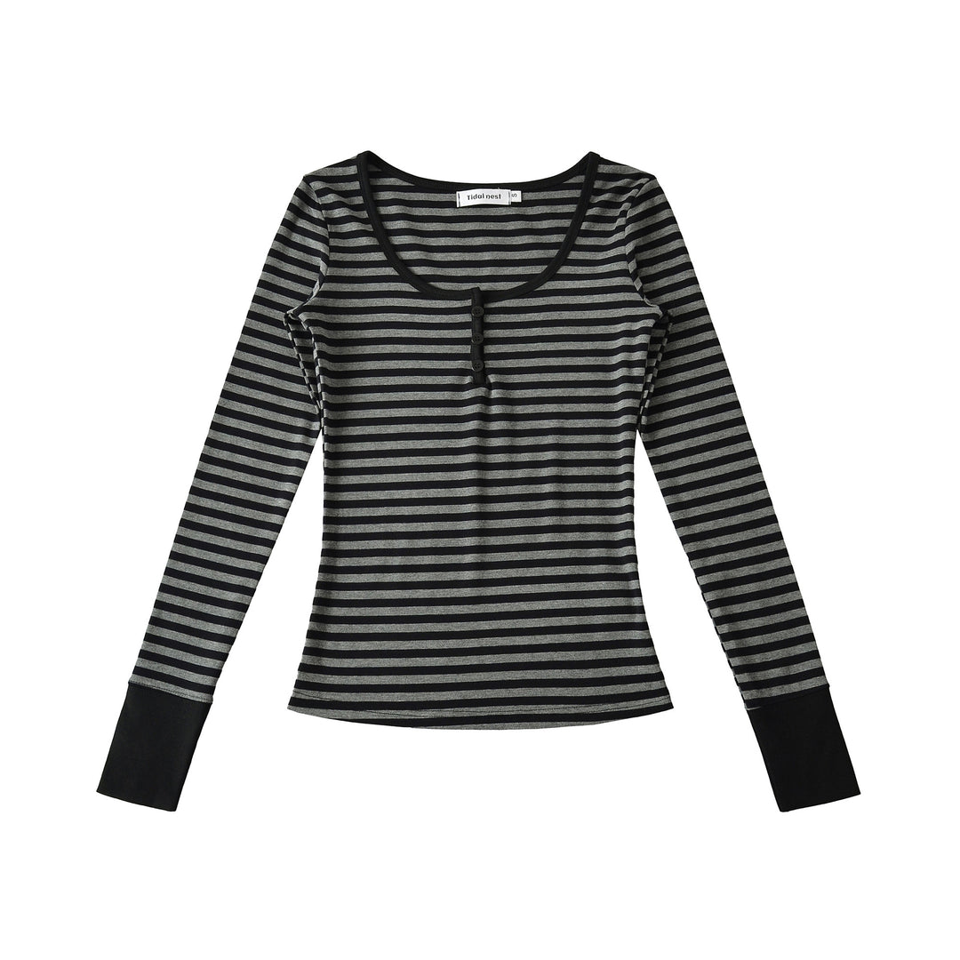 Damen langärmliges gestreiftes Oberteil Fudus
