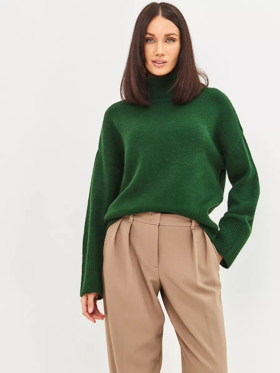 Damen Grobstrickpullover mit hohem Kragen und modernen Ärmeln Fudus