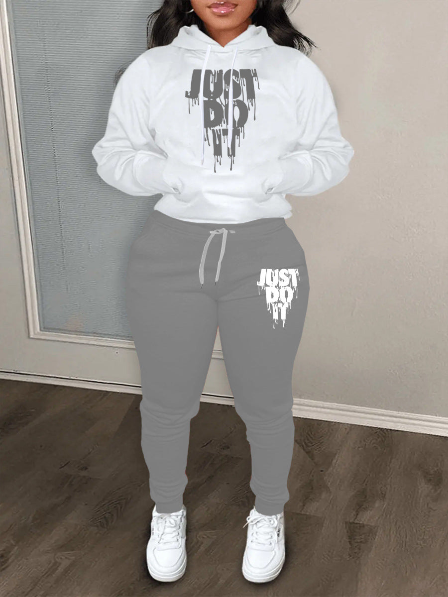 Damen Hoodie und Jogginghose Set mit modernem Grafikdruck Fudus