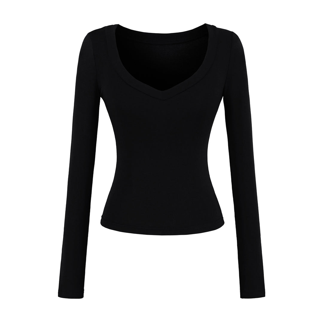 Damen langärmliges Slim-Fit Oberteil mit V-Ausschnitt Fudus