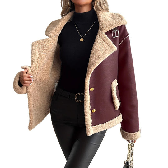 Damen Kurzjacke mit Kunstfellbesatz und praktischen Taschen Fudus