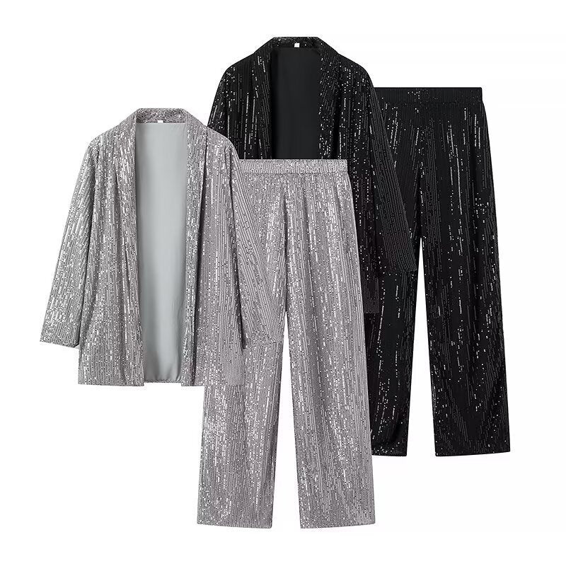 Damen Strickjacken Set Glitzernde Akzente Lässige Schnittführung Weich Elegant