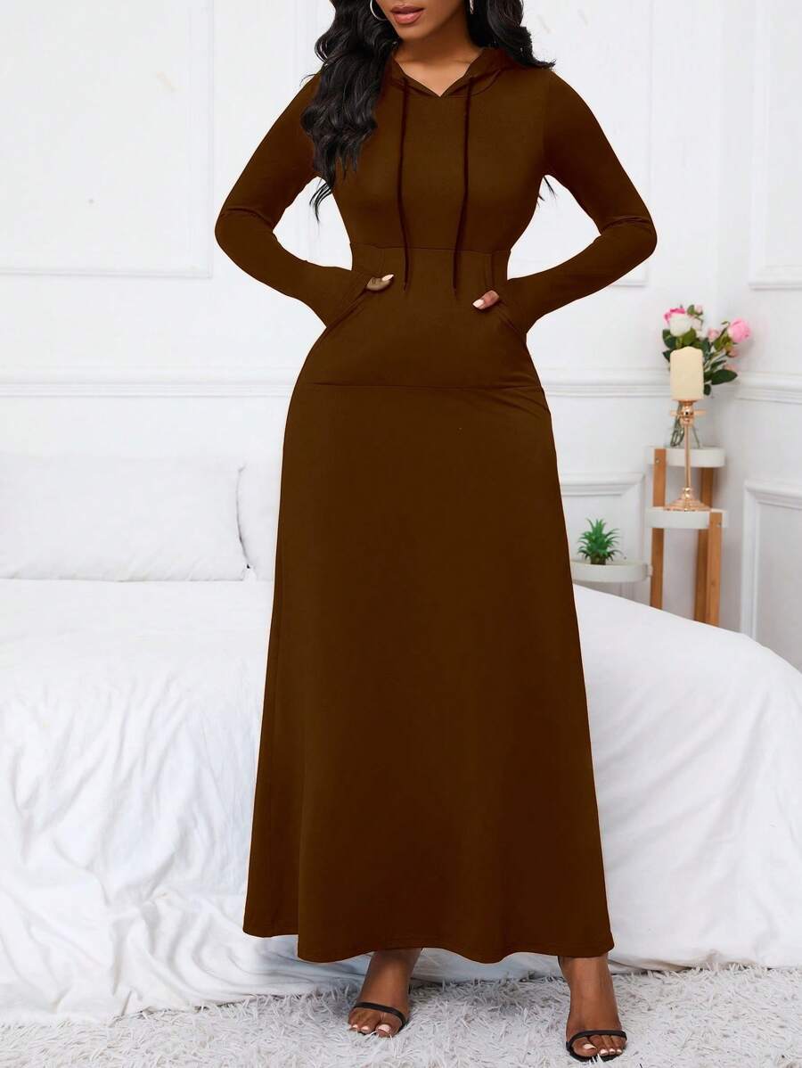 Damen Kapuzenmaxikleid mit praktischem Taschendesign Fudus
