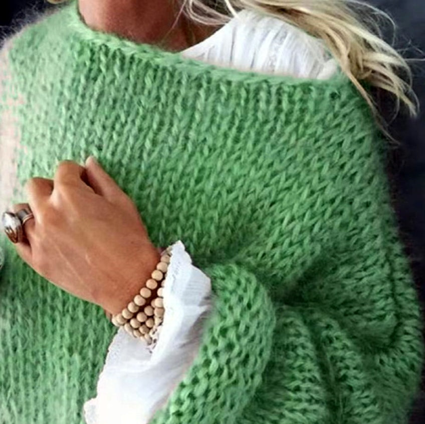 Damen Grobstrickpullover mit weiten Ärmel Fudus