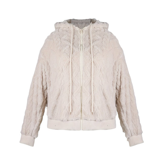 Damen kuschelige Kapuzenjacke aus weichem Teddy-Fleece Fudus