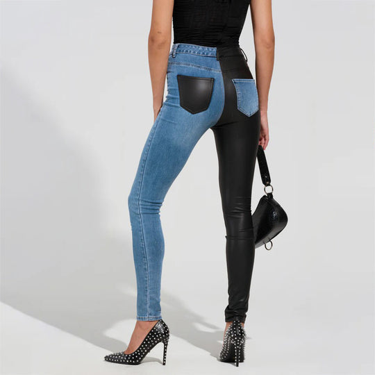 Damen Kombinationsjeans mit hohem Bund und Kontrastmaterial Fudus