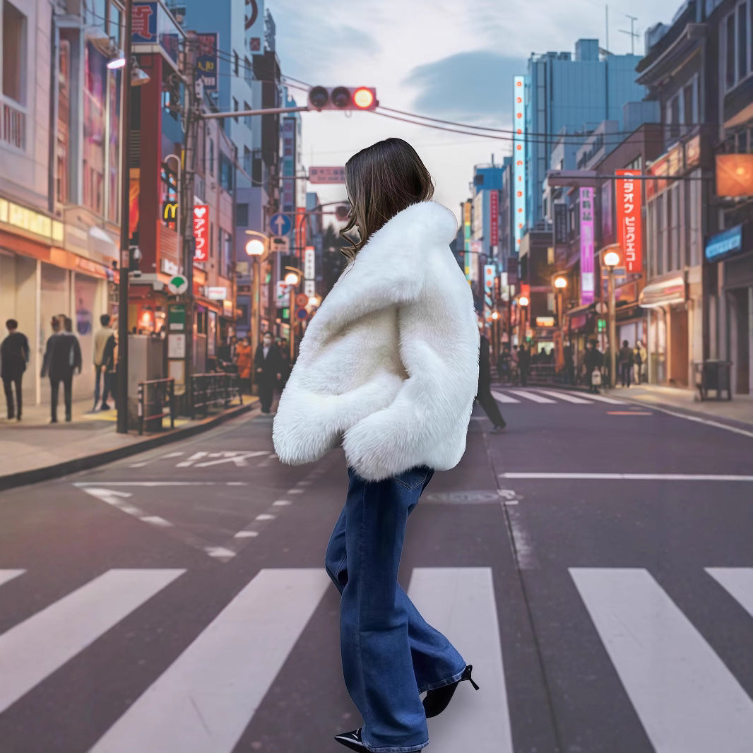 Damen Kunstfelljacke mit voluminösen Ärmeln und eleganter Verarbeitung Fudus