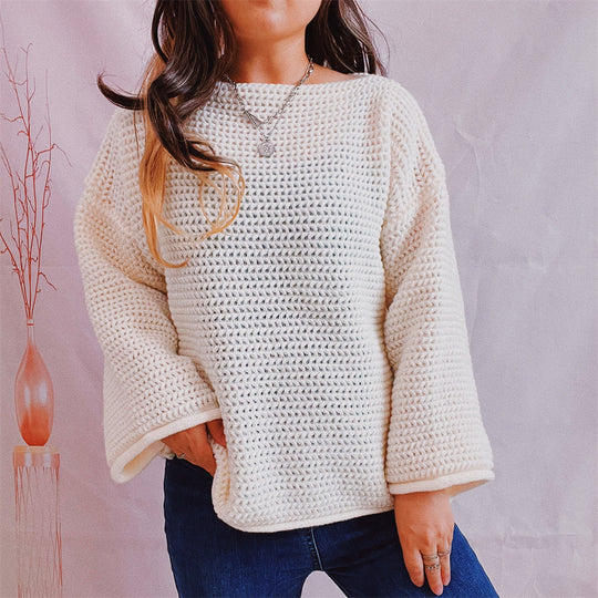 Damen Grobstrickpullover mit weitem Schnitt und lässigen Ärmeln Fudus