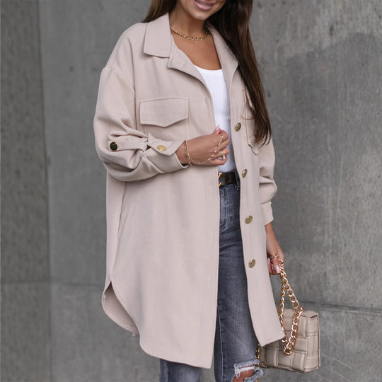 Damen Langarmjacke mit eleganter Knopfleiste und praktischen Taschen Fudus