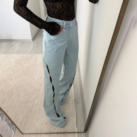 Damen lässige Jeans mit kreativen Cut-Out-Details Fudus