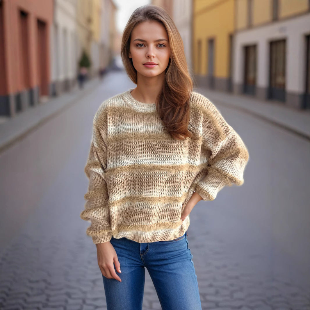 Damen kuscheliger Strickpullover mit Flair Fudus