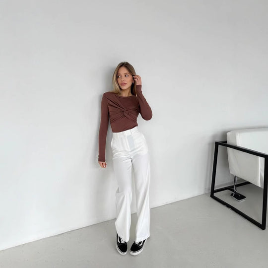 Damen Langarmshirt mit Knoten-Front Fudus