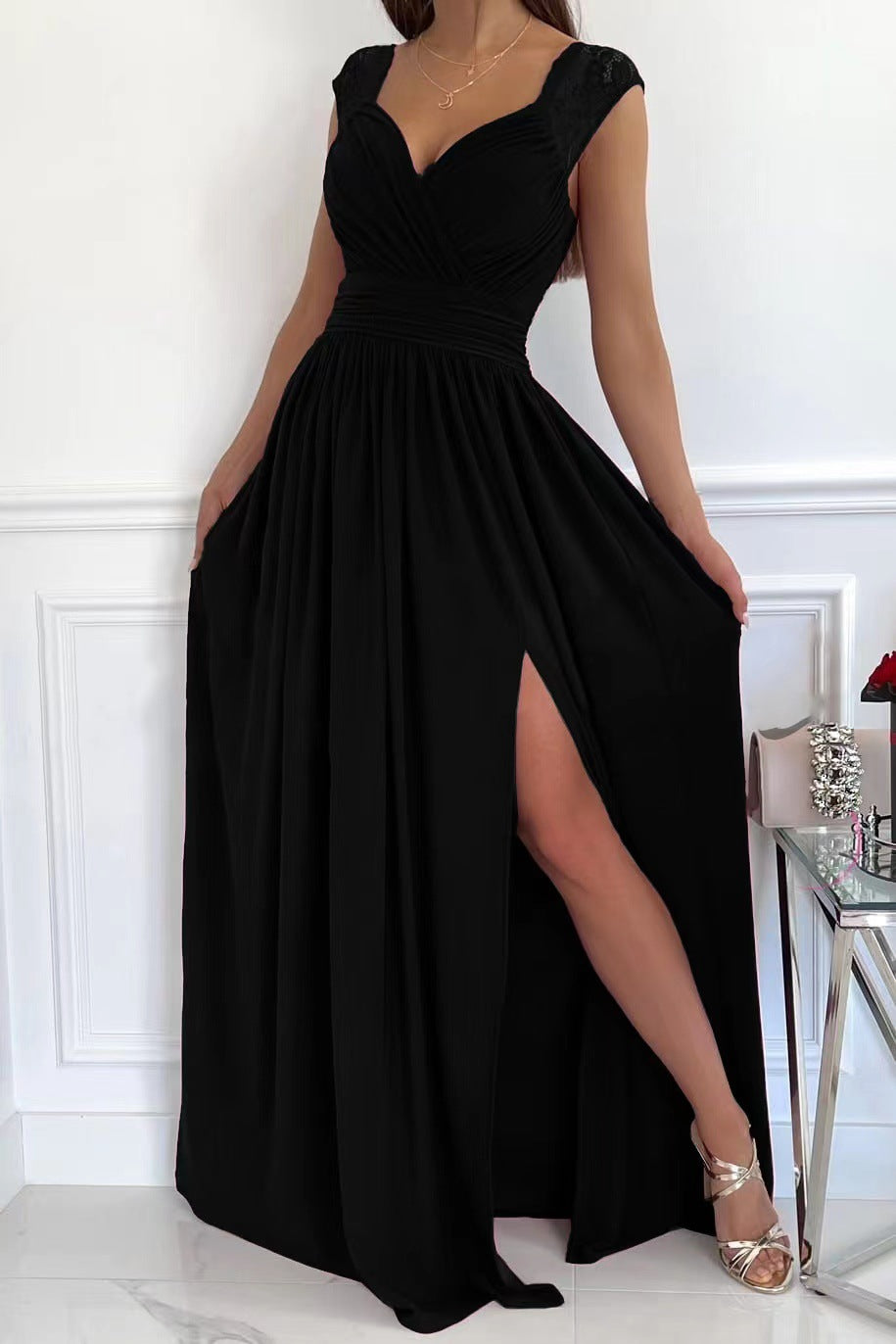 Damen Elegantes Maxikleid mit Spitzenärmeln