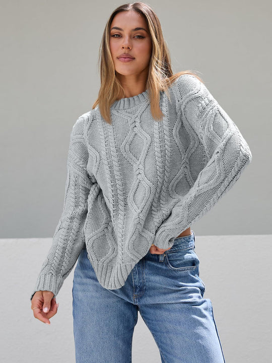 Damen Grobstrickpullover mit Wellenmuster und weitem Schnitt Fudus