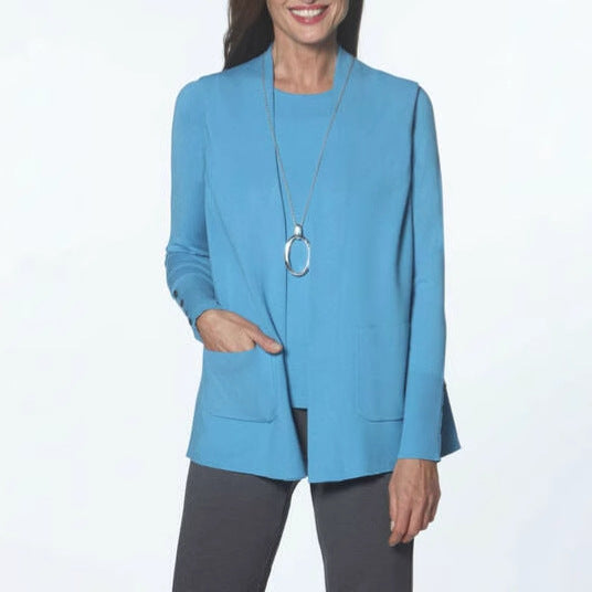 Damen Strickjacke mit hohem Kragen und praktischen Taschen Fudus