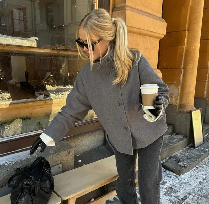 Damen lässige Blousonjacke mit hochschließendem Kragen Fudus