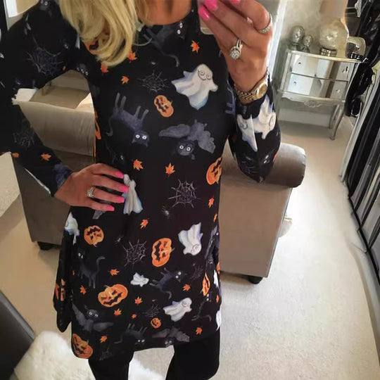 Damen Halloween-Tunika mit grafischem Print Fudus