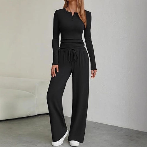 Damen Langärmliges Lounge-Set mit verstellbarem Taillenzug Fudus