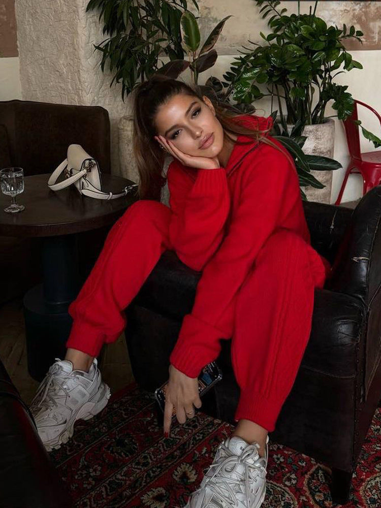 Damen kuscheliger Strickpullover und weite Hose Fudus