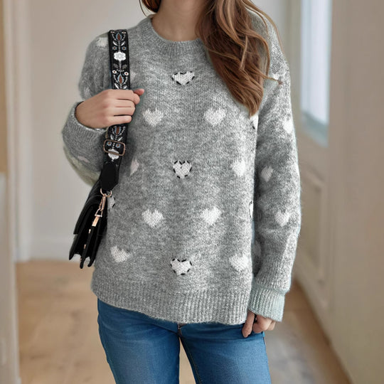 Damen kuscheliger Pullover mit herzförmigem Design und weichem Material Fudus