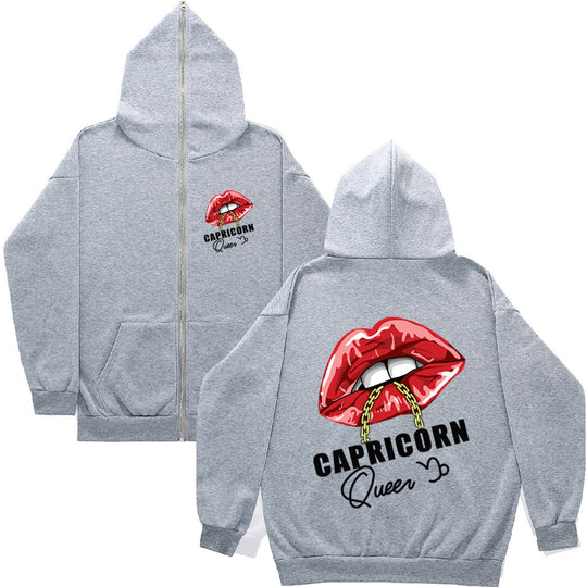 Damen Kapuzenjacke mit einzigartigem Lippenmotiv und Kapuze Fudus