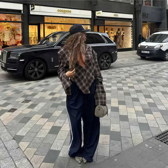 Damen lässige Karobluse mit übergroßem Schnitt und elegantem V-Ausschnitt Fudus