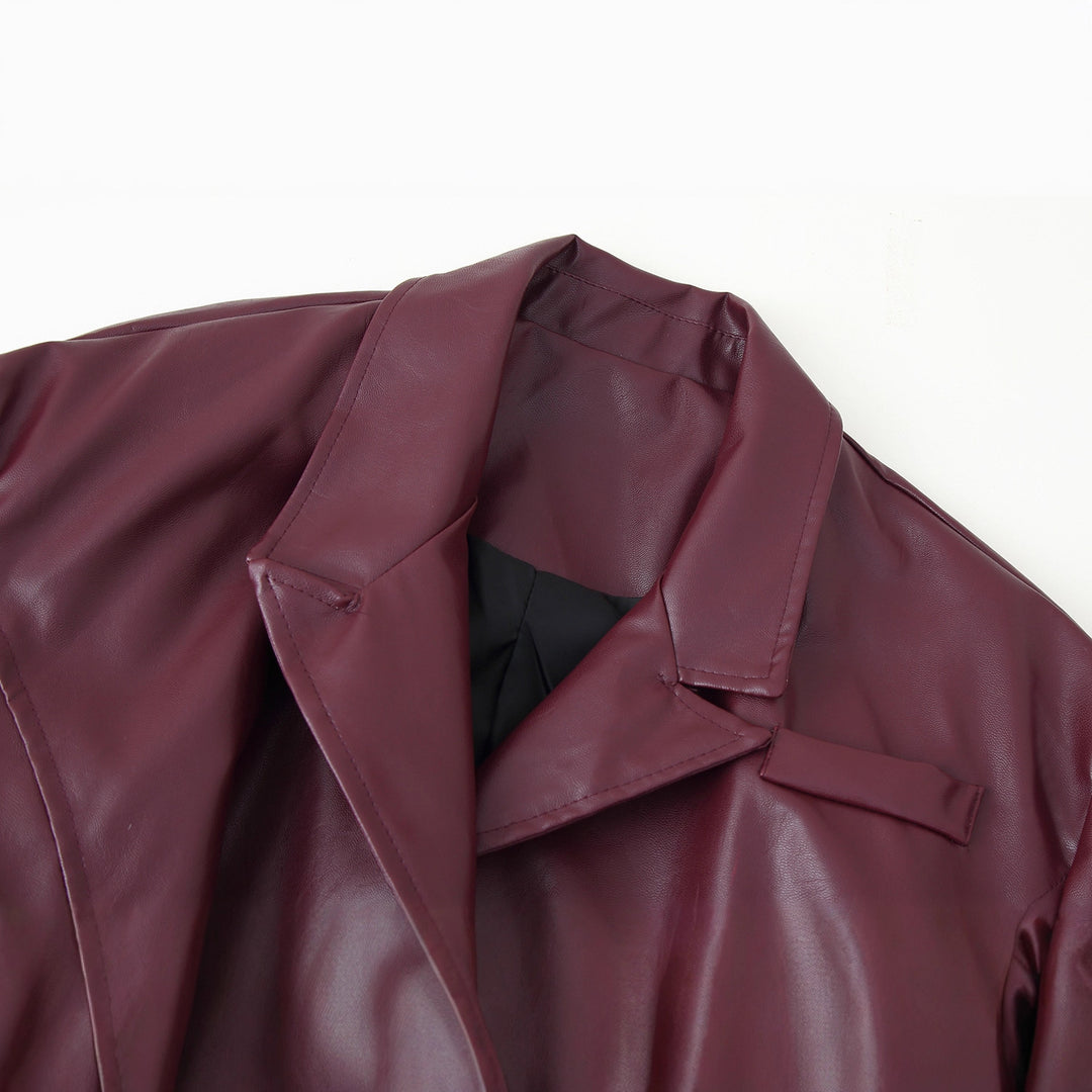 Damen kurze Kunstlederjacke mit elegantem Gürtel Fudus