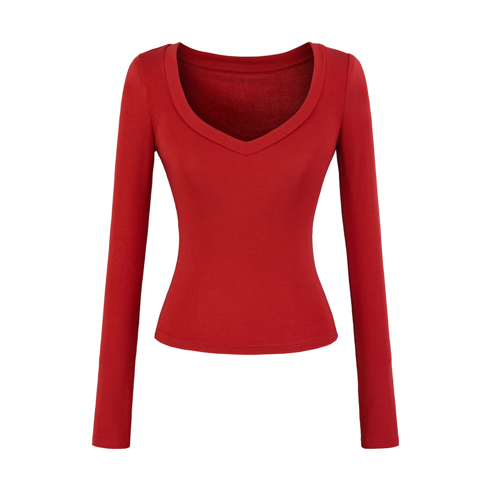 Damen langärmliges Slim-Fit Oberteil mit V-Ausschnitt Fudus