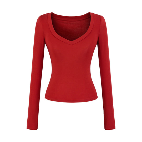 Damen langärmliges Slim-Fit Oberteil mit V-Ausschnitt Fudus