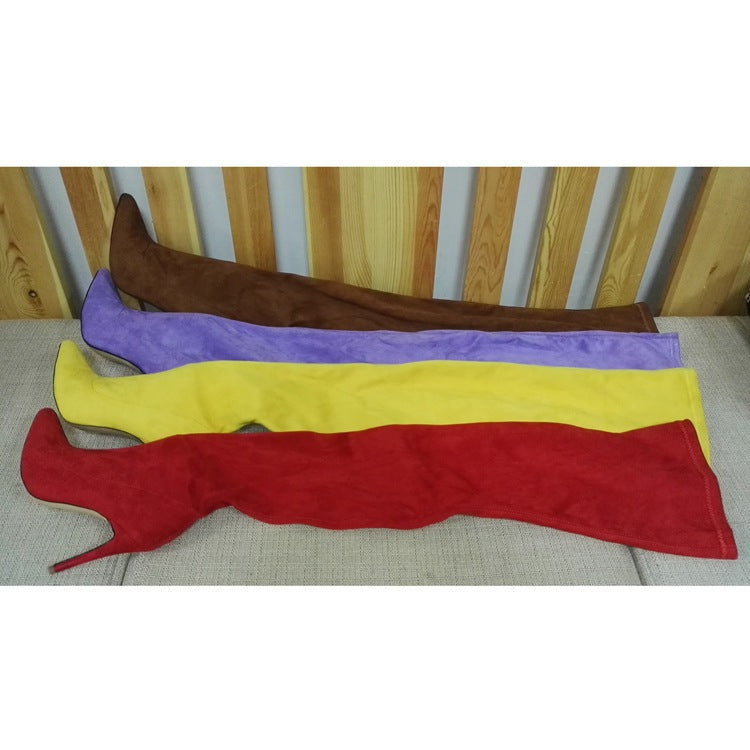 Damen hohe Overknee-Stiefel aus Kunstleder mit schmalem Absatz Fudus