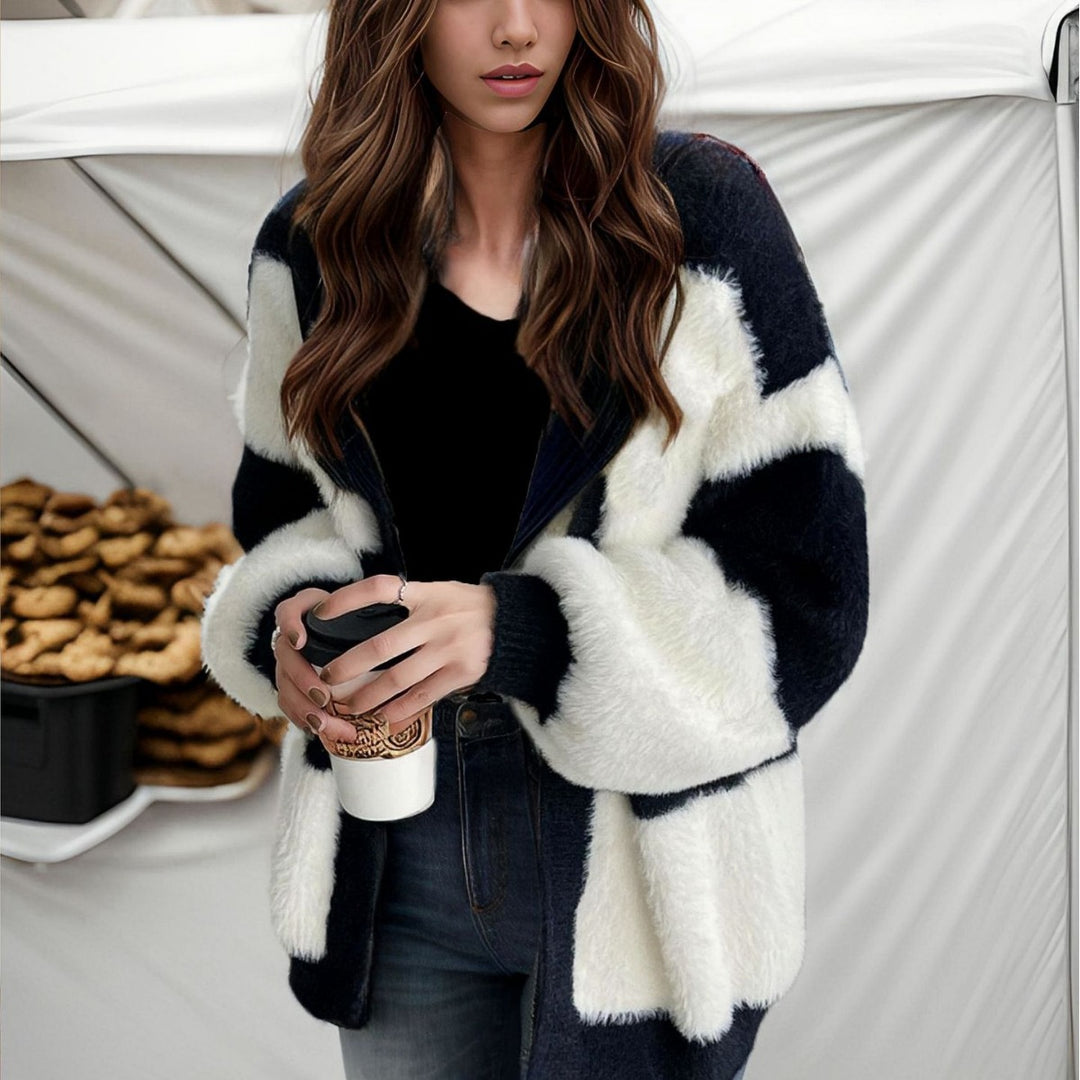 Damen Grobstrick Cardigan mit modischem Streifenmuster Fudus