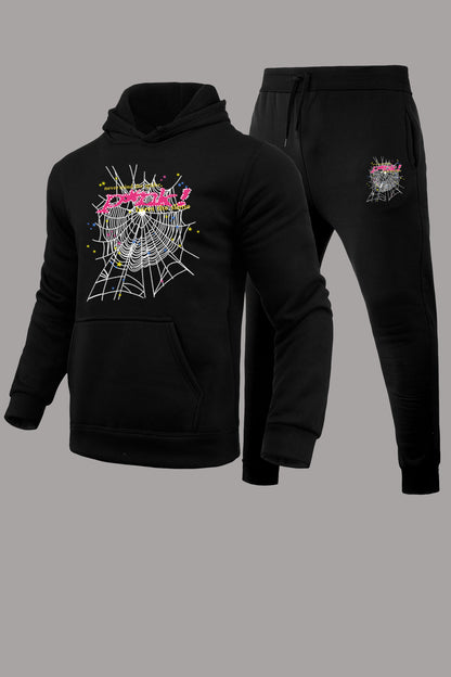 Damen Hoodie und Jogginghose Set mit einzigartigem Spinnennetz-Design Fudus