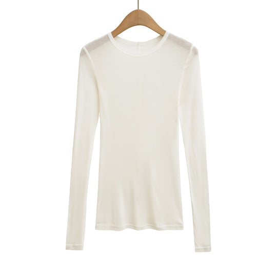 Damen langärmliges Basictop mit raffinierten Rüschendetails Fudus