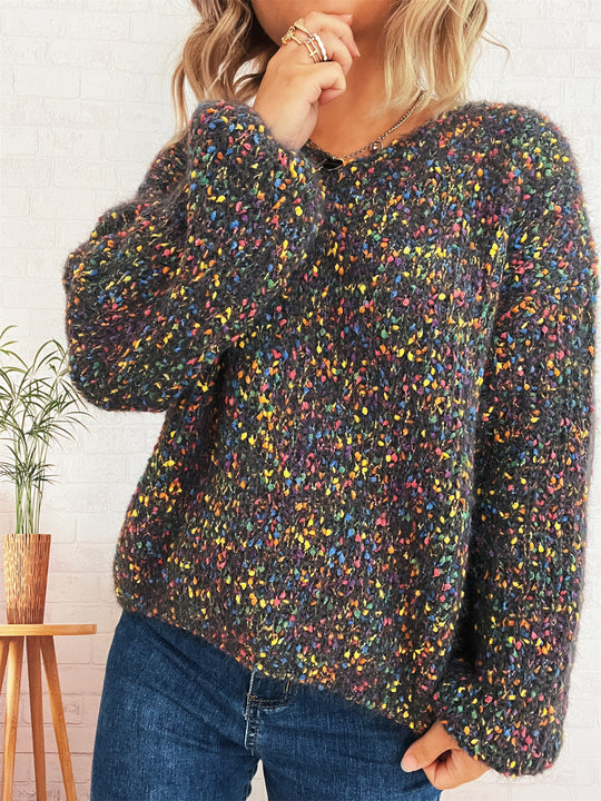 Damen komfortabler Strickpullover mit buntem Strukturmuster und weit geschnittenen Ärmeln Fudus