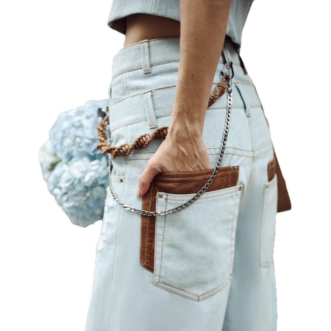 Damen lässige High-Waist Jeans mit einzigartigen Riss-Details und lockerer Passform Fudus