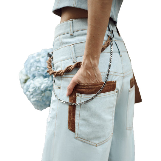 Damen lässige High-Waist Jeans mit einzigartigen Riss-Details und lockerer Passform Fudus