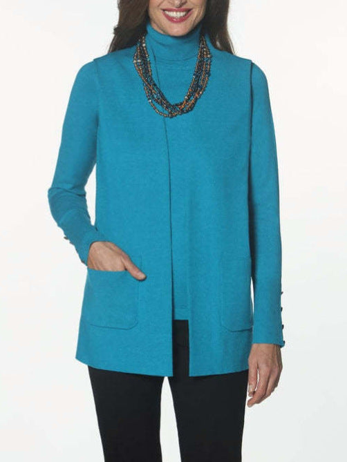 Damen Strickjacke mit hohem Kragen und praktischen Taschen Fudus