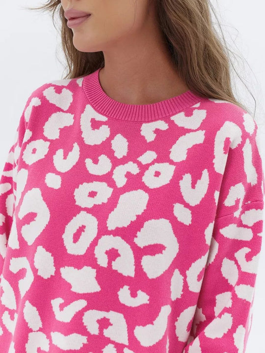 Damen Grobstrickpullover mit Leopardenmuster Fudus