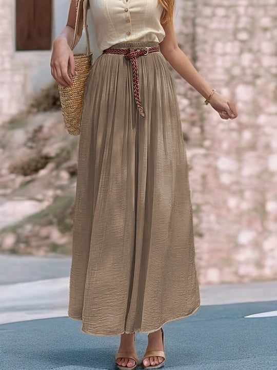 Damen Langer Maxi-Rock mit elastischem Taillenbund und fließendem Stoff Fudus