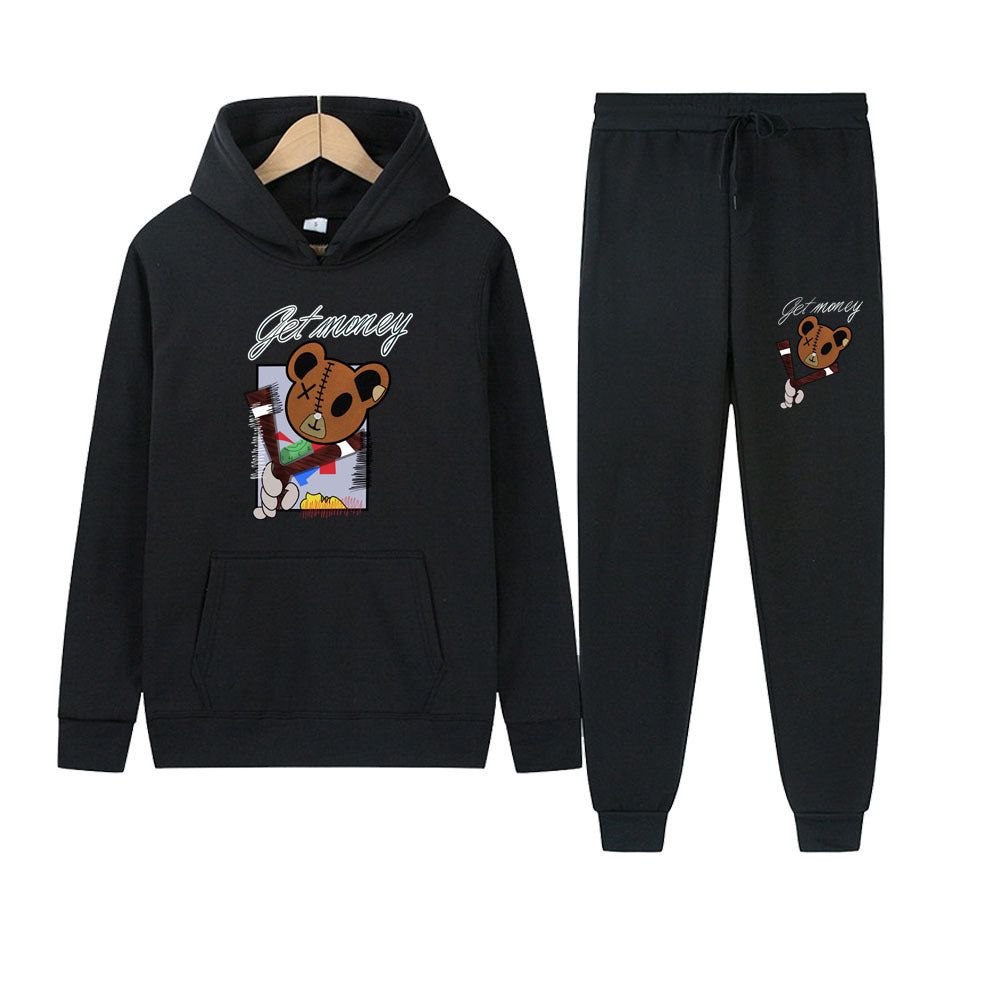 Damen Hoodie und Jogginghose Set mit kreativem Bärenmotiv Fudus