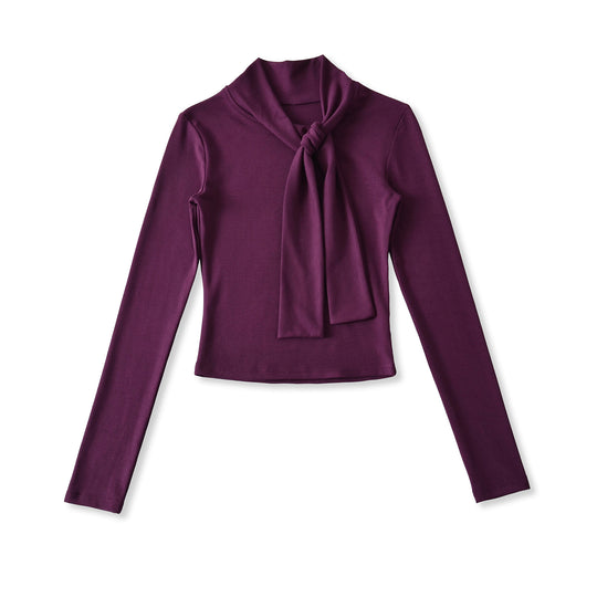 Damen Langarmshirt mit schickem Schlupfkragen und femininer Schleifenoptik Fudus